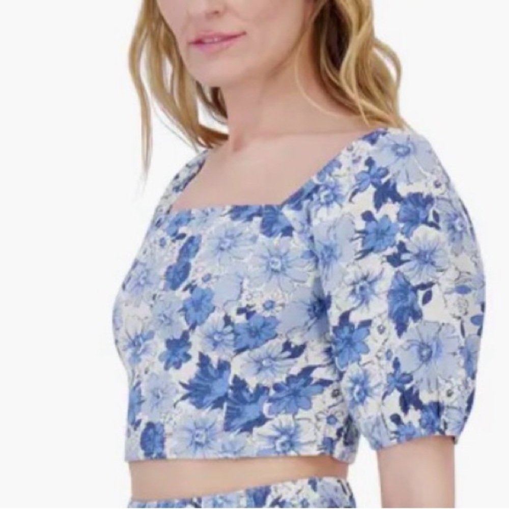Lucky Brand Blue and White Floral linen‎ Blouse size Small